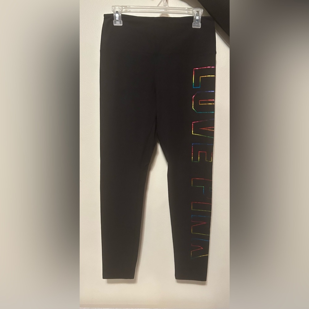 PINK Black Leggings with Colorful Lettering